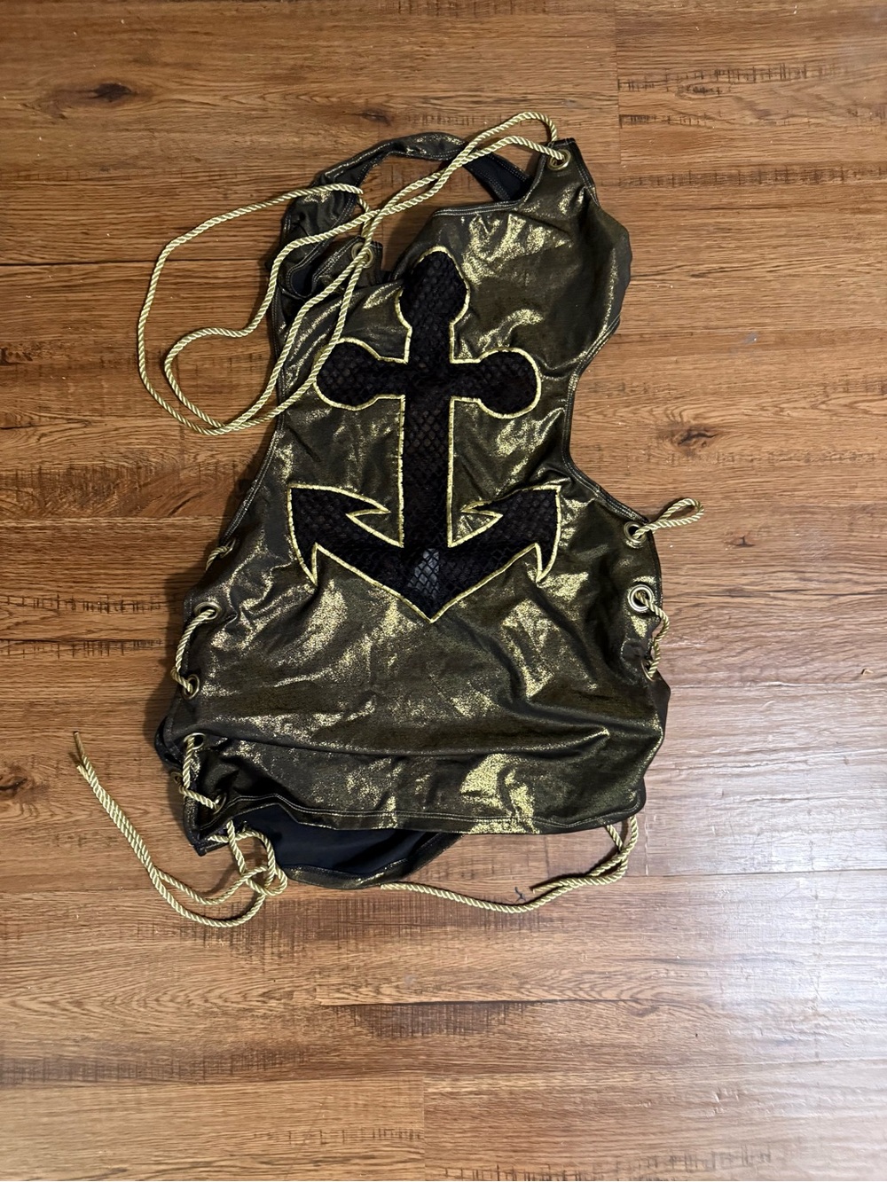 Gold Metallic Swimsuit Coverup with Anchor Appliqué
